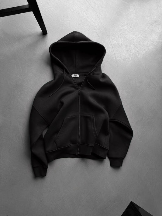 Oversize Basic Zipper Hoodie - Black