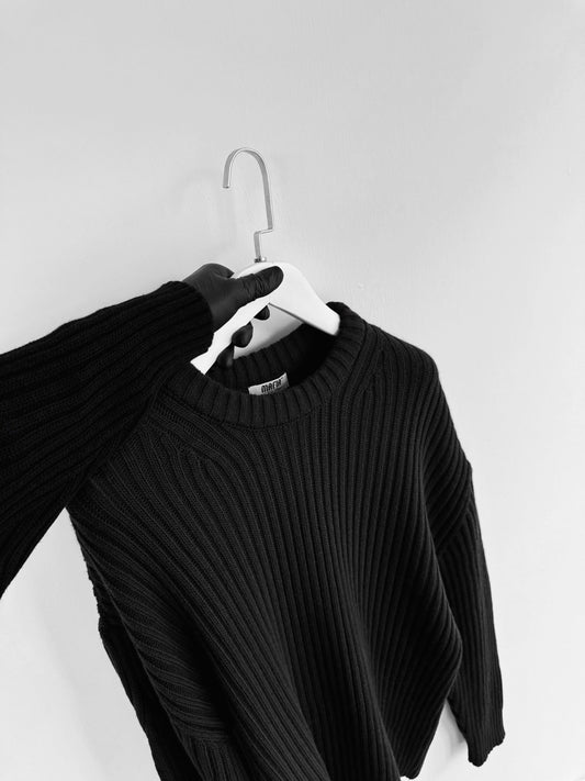 Loose Fit Striped Structure Pullover - Black