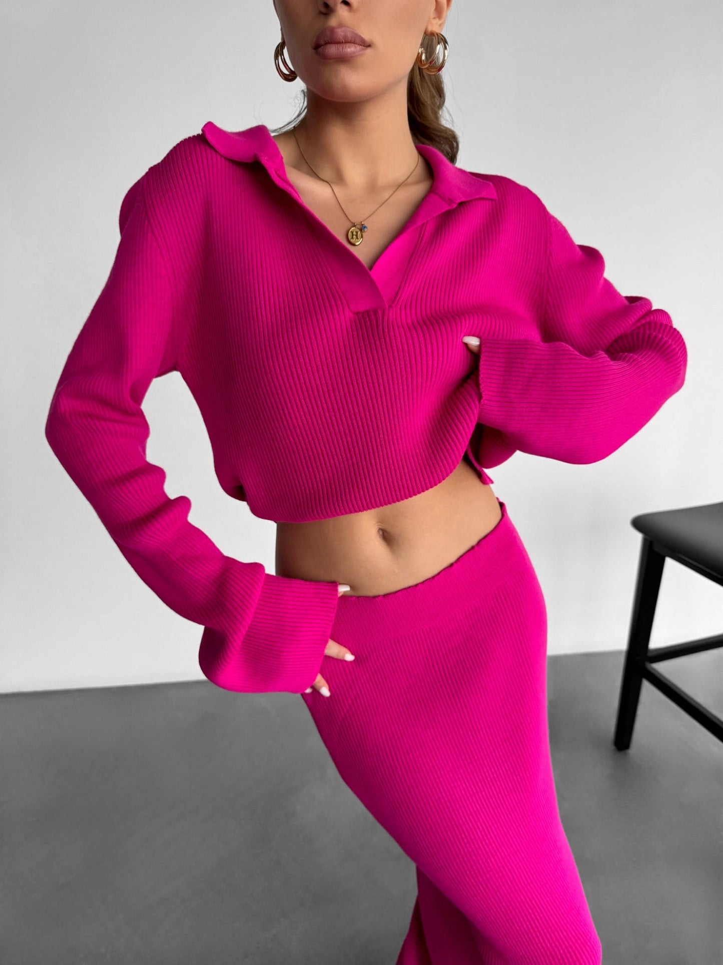 Collar Knit Sweater - Pink