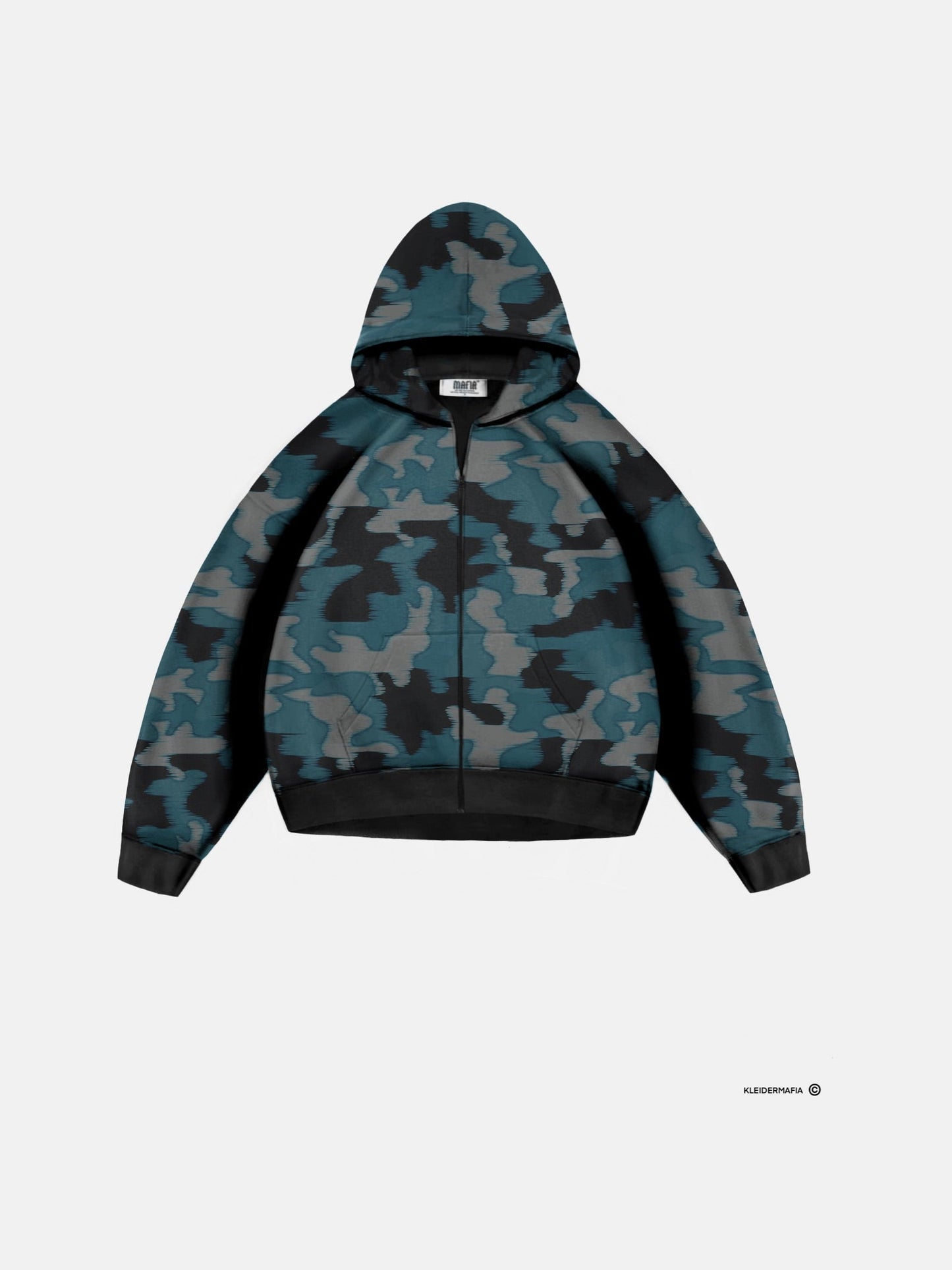 Women Oversize Camouflage Zipper Hoodie - Blue