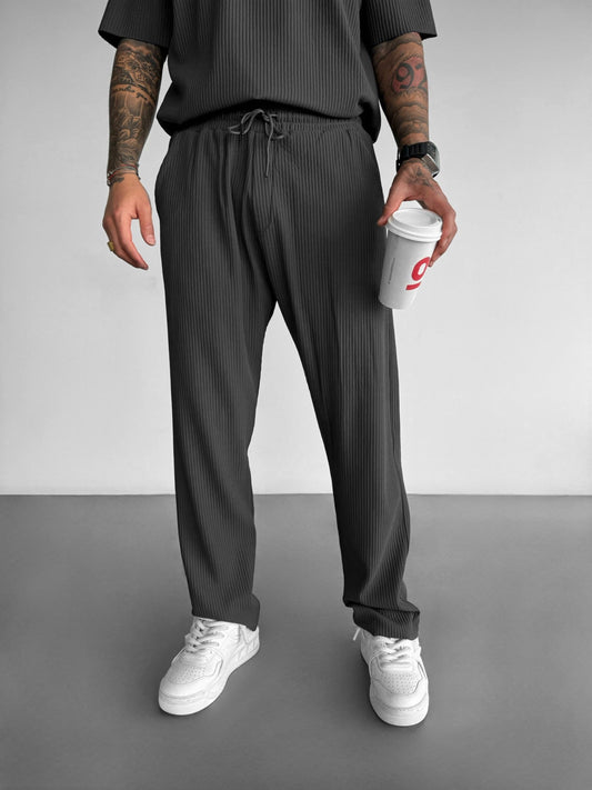 Loose Fit Ribbed Trousers - Anthracite