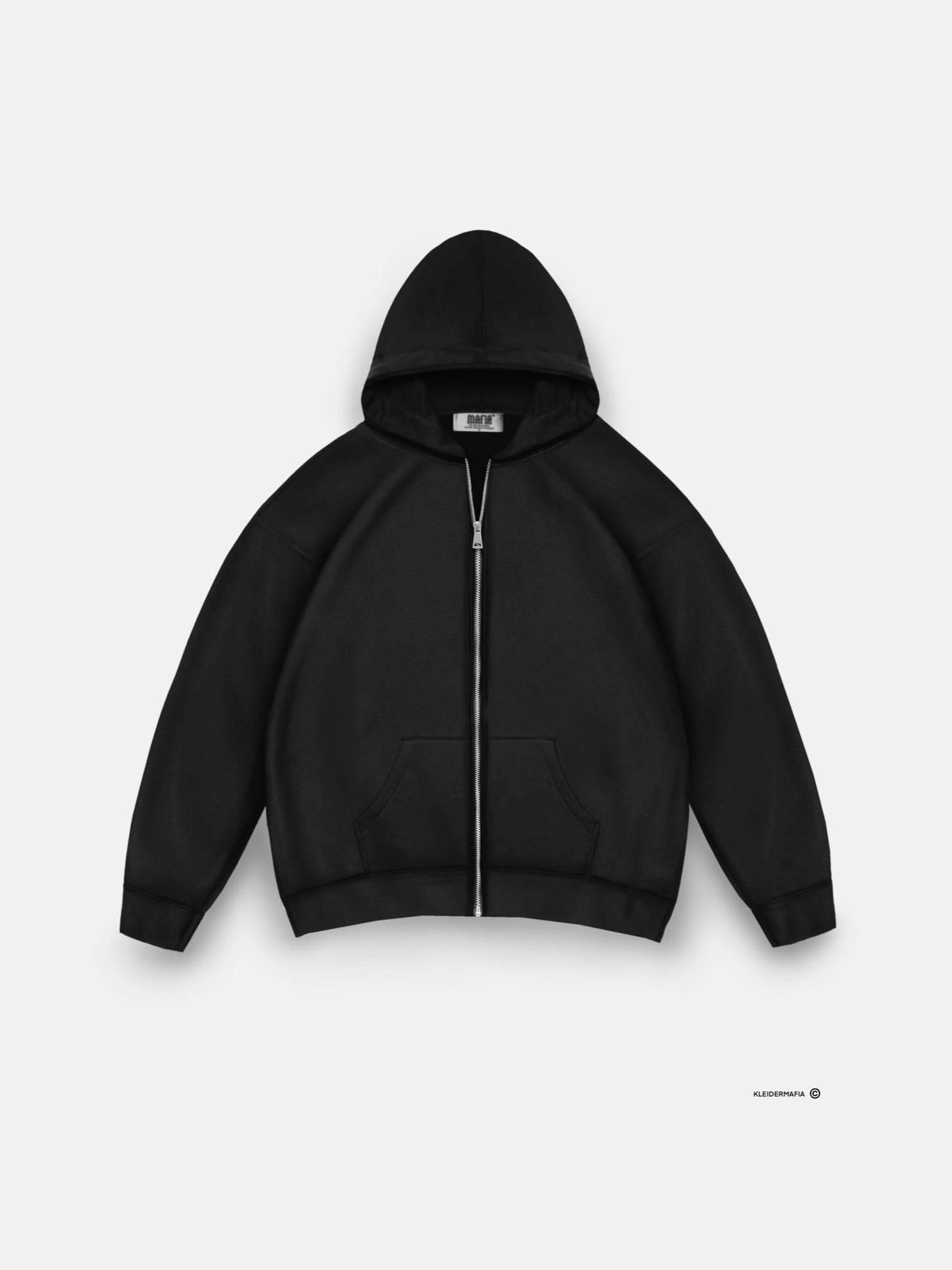 Oversize Basic Zipper Hoodie - Black